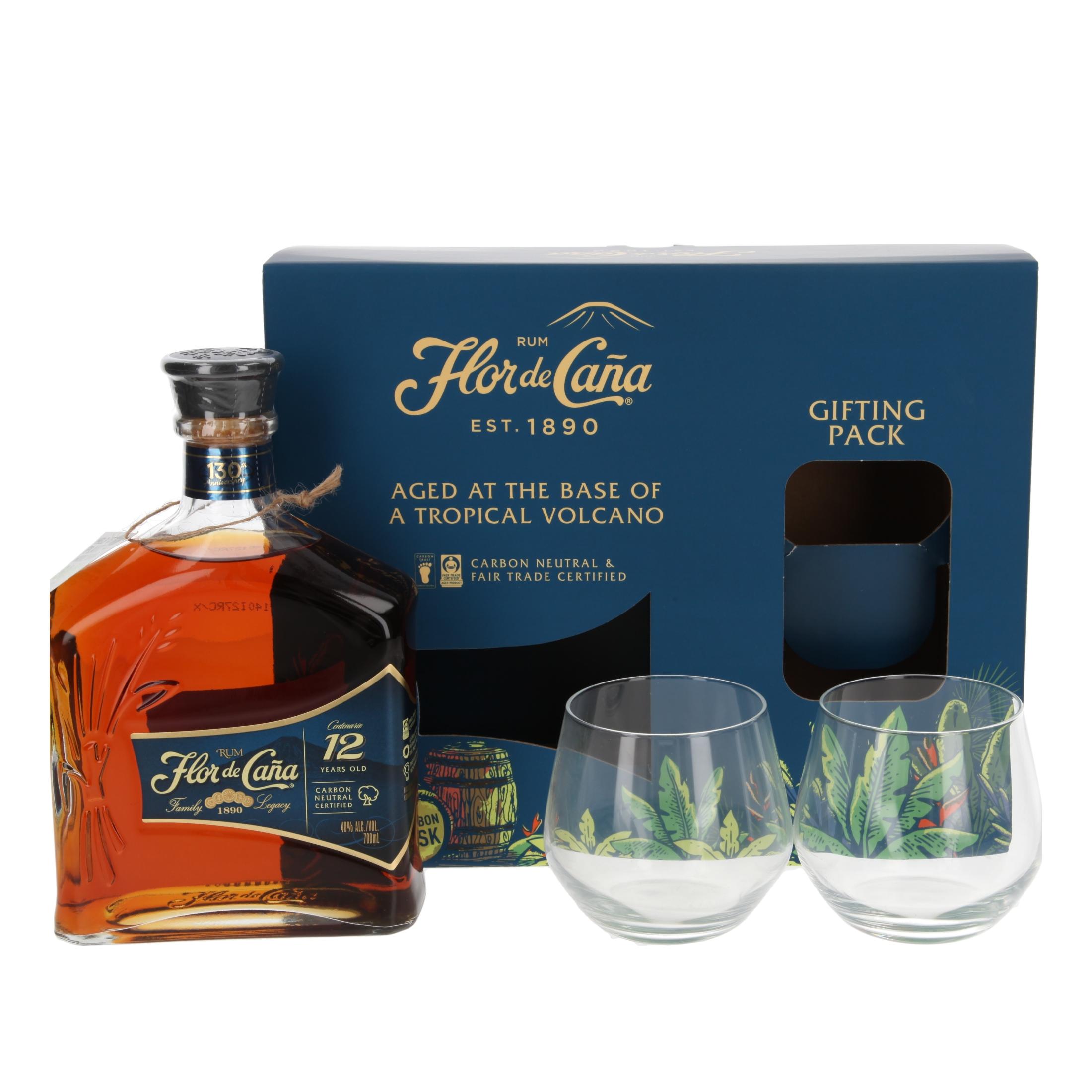 Ром Flor de Caña Centenario  with 2 glasses 12 Years 700 ml