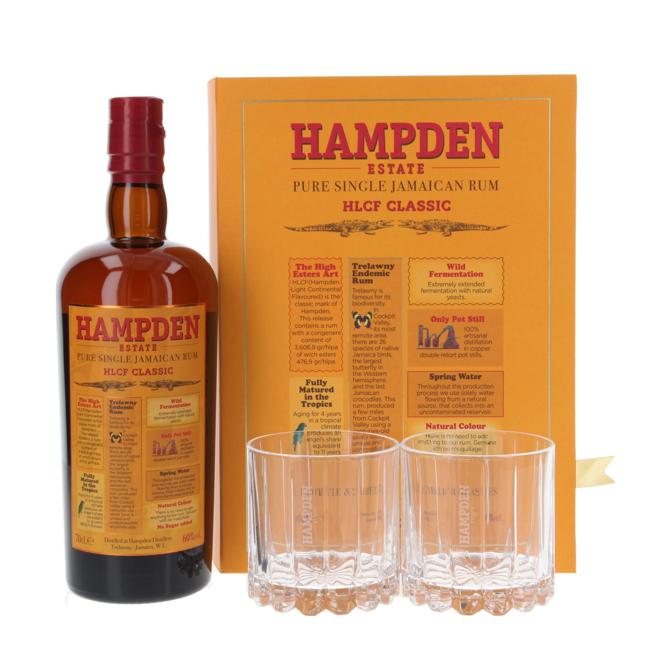 Ром Hampden Estate  HLCF with 2 glasses 4 Years 700 ml